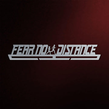 Fear No Distance Medal Hanger Display FEMALE in brushed stainless steel featuring a female runner silhouette, ideal for organizing medals.