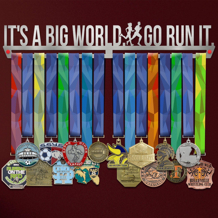 It's A Big World. Go Run It Medal Hanger Display Victory Medal Hangers®